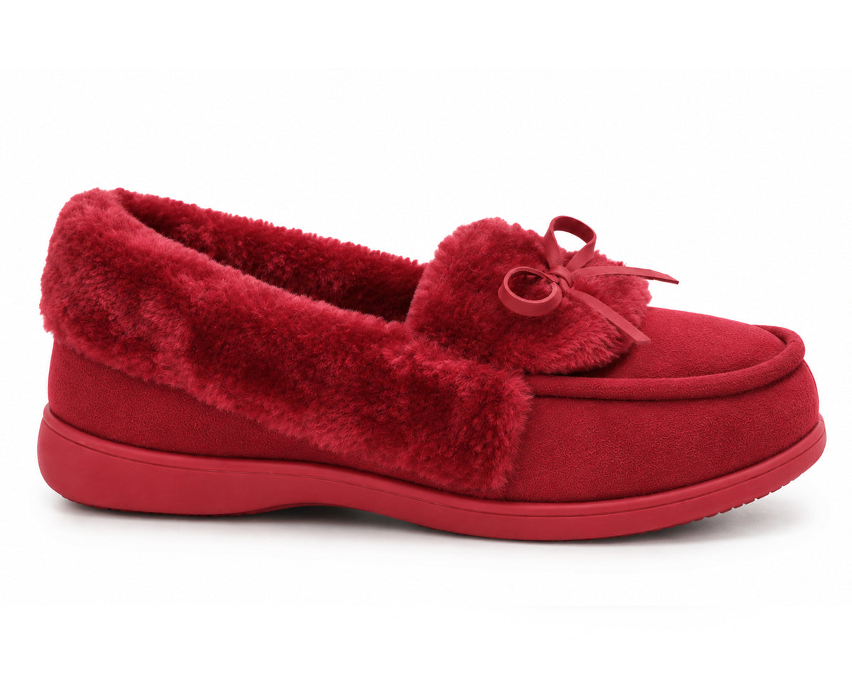 Womens Memory Foam Moccasin Slippers Faux Fur Trim Warm Slip On Ladies Winter House Shoes
