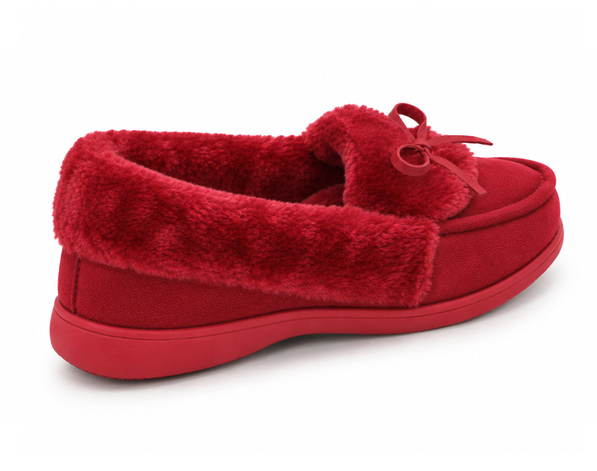 Womens Memory Foam Moccasin Slippers Faux Fur Trim Warm Slip On Ladies Winter House Shoes