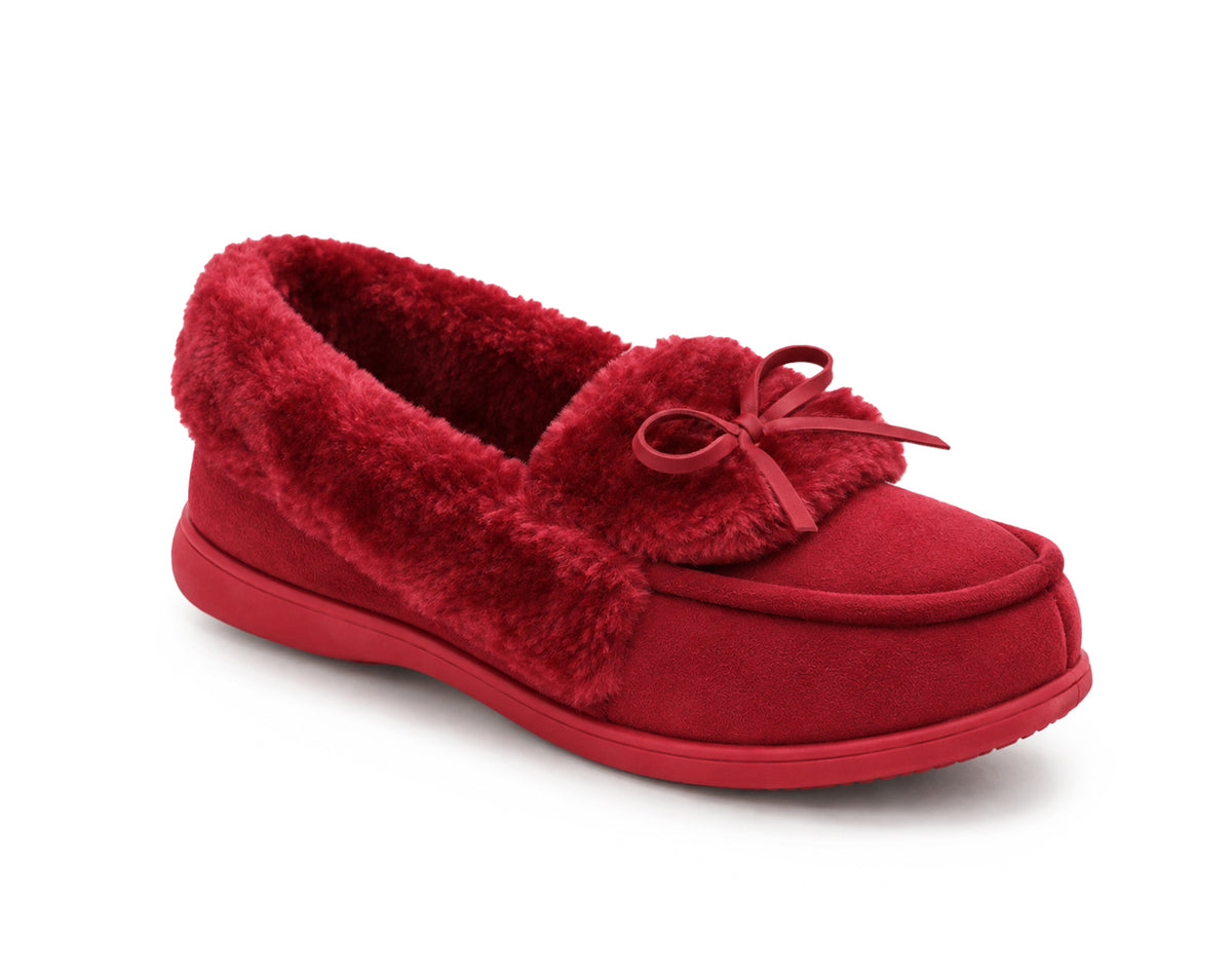 Womens Memory Foam Moccasin Slippers Faux Fur Trim Warm Slip On Ladies Winter House Shoes