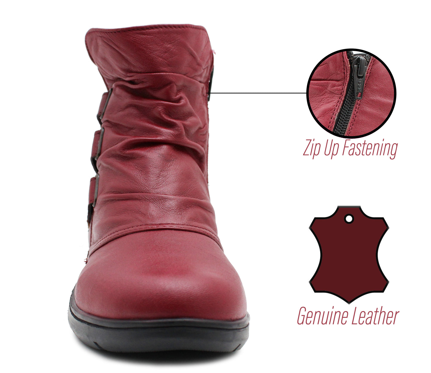 Womens Genuine Leather Wine Ankle Boots Ladies Zip Up Casual Smart Office Chelsea Boots