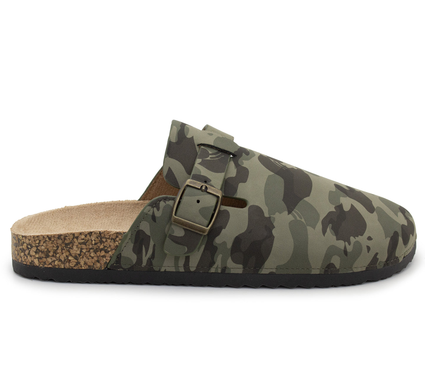 Mens Camo Clogs Slip On Adjustable Buckle Cork Footbed Arch Support Backless Mules Flat Casual Slippers