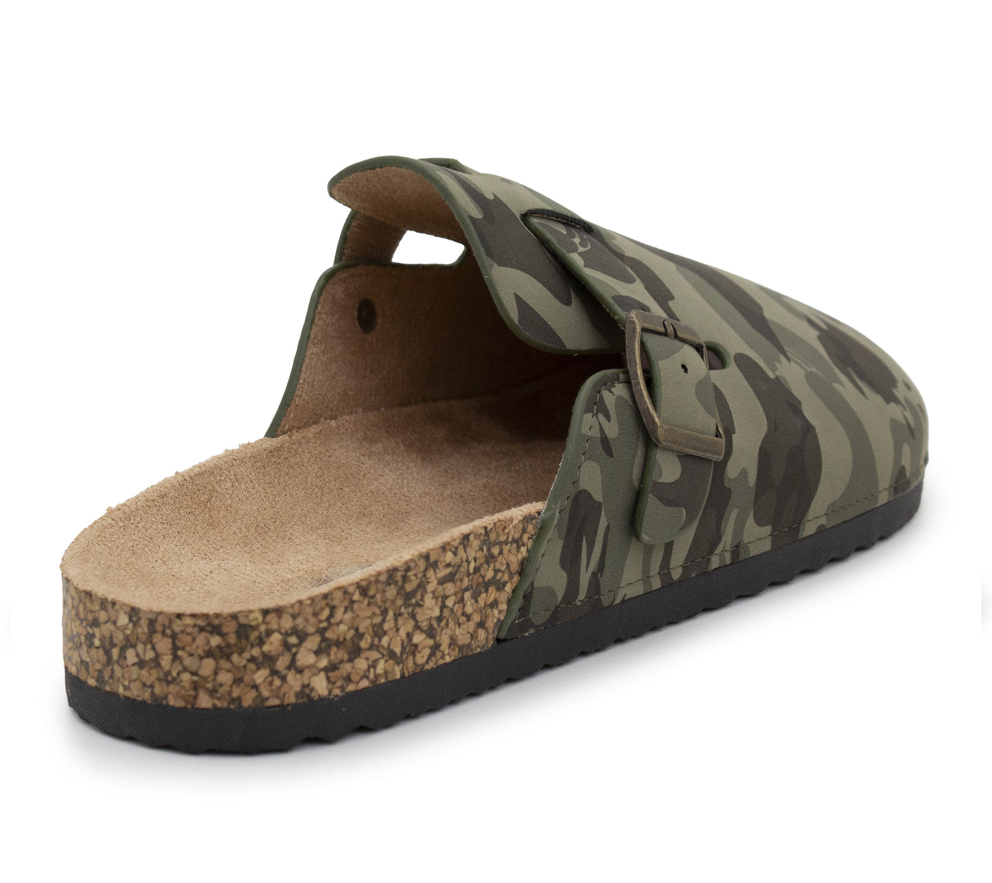 Mens Camo Clogs Slip On Adjustable Buckle Cork Footbed Arch Support Backless Mules Flat Casual Slippers