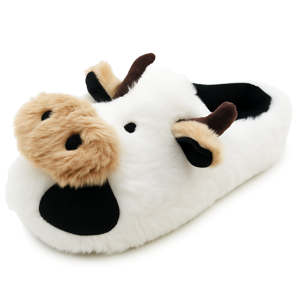 Womens Cow Novelty Slippers Character Plush Festive Fun Christmas Slipper Mules