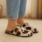 Womens Faux Suede Clogs Slip On Adjustable Buckle Cork Footbed Arch Support Ladies Backless Mules Flat Casual Slippers