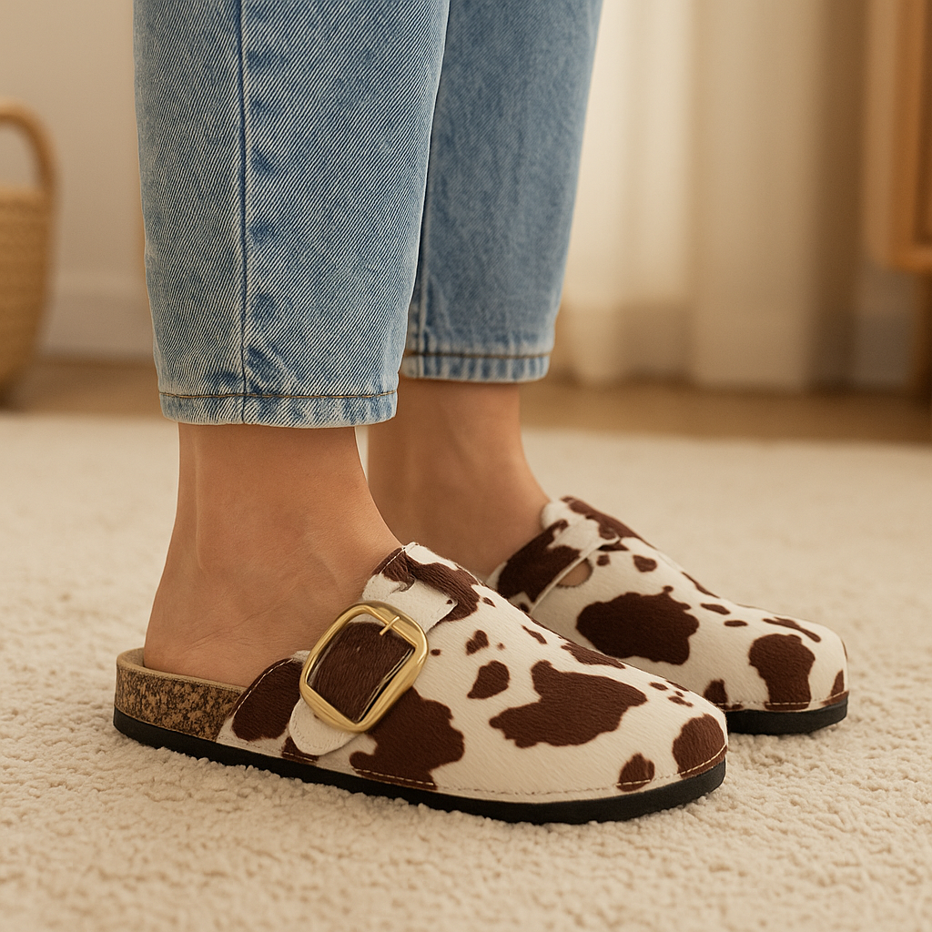 Womens Faux Suede Clogs Slip On Adjustable Buckle Cork Footbed Arch Support Ladies Backless Mules Flat Casual Slippers