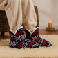 Womens Ankle Boot Slippers Knitted Fair Isle Warm Faux Fur Lined Slip On Cosy Lightweight Snuggle Booties