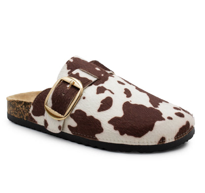 Womens Faux Suede Clogs Slip On Adjustable Buckle Cork Footbed Arch Support Ladies Backless Mules Flat Casual Slippers