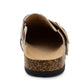 Womens Faux Suede Clogs Slip On Adjustable Buckle Cork Footbed Arch Support Ladies Backless Mules Flat Casual Slippers