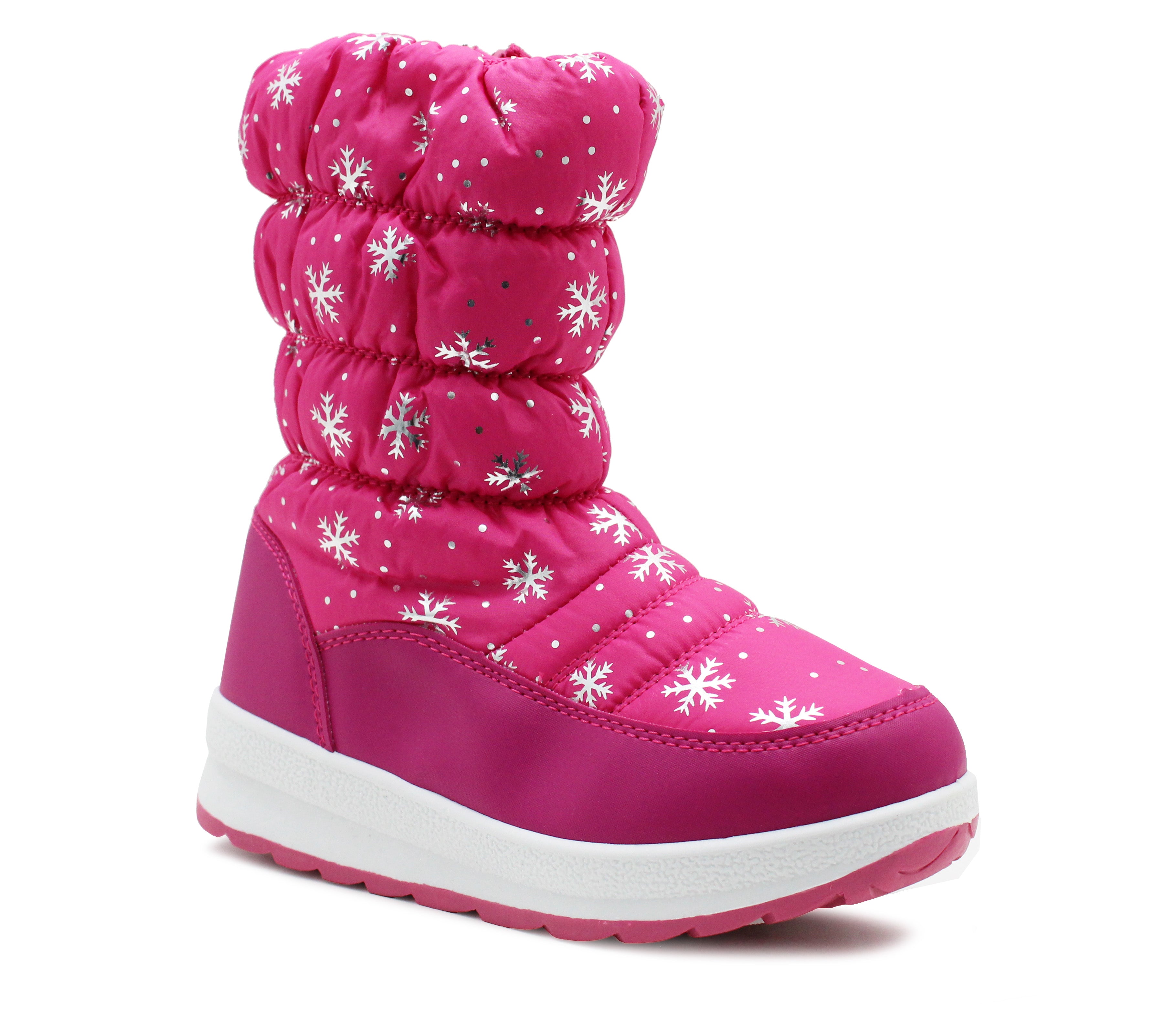 Girls Fuchsia Pink Winter Snow Boots Kids Thermal Quilted Faux Fur Lined Zip Up Mid Calf Ankle Booties