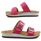 Womens Twin Buckle Strap Sandals in Fuchsia Pink Adjustable Slip On Mule Flat Summer Casual Ladies Fashion Slides