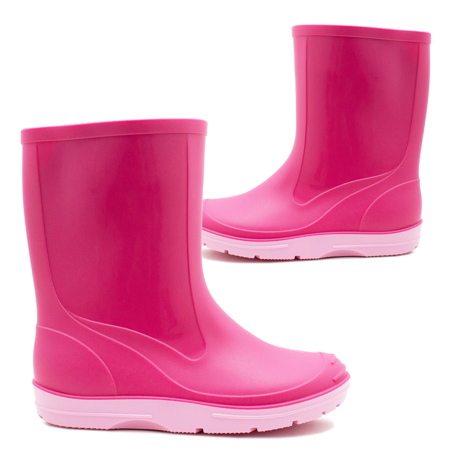 Kids Wellies Girls Slip On Mid Calf Waterproof Puddle Rain Mud Snow Youth Wellington Boots Fuchsia Pink