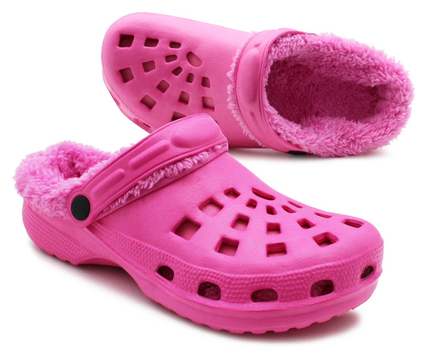 Womens Warm Fur Lined Thermal Hot Pink Garden Clogs Lightweight EVA Slip On Slippers Kitchen Nurse Indoor House Shoes Sandals