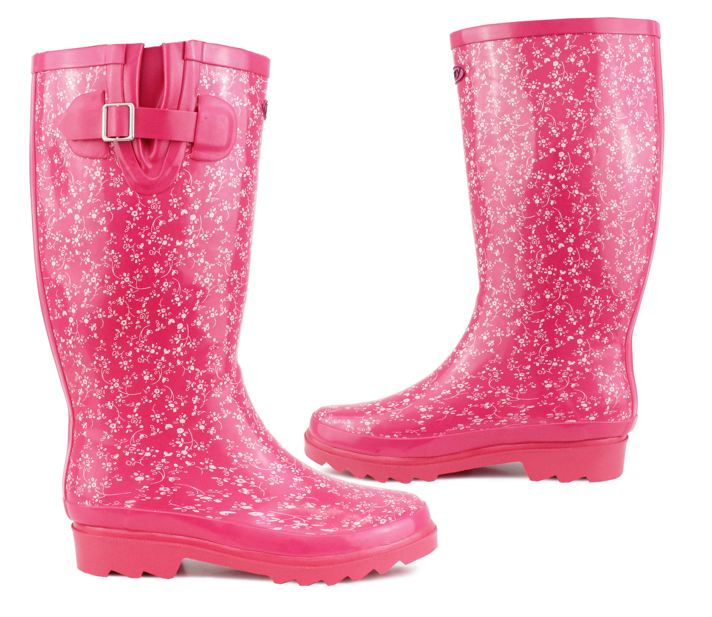 Womens Adjustable Calf Wellies Waterproof Ladies Fashion Festival Dog Walking Rain Mud Wellington Boots Fuchsia Pink