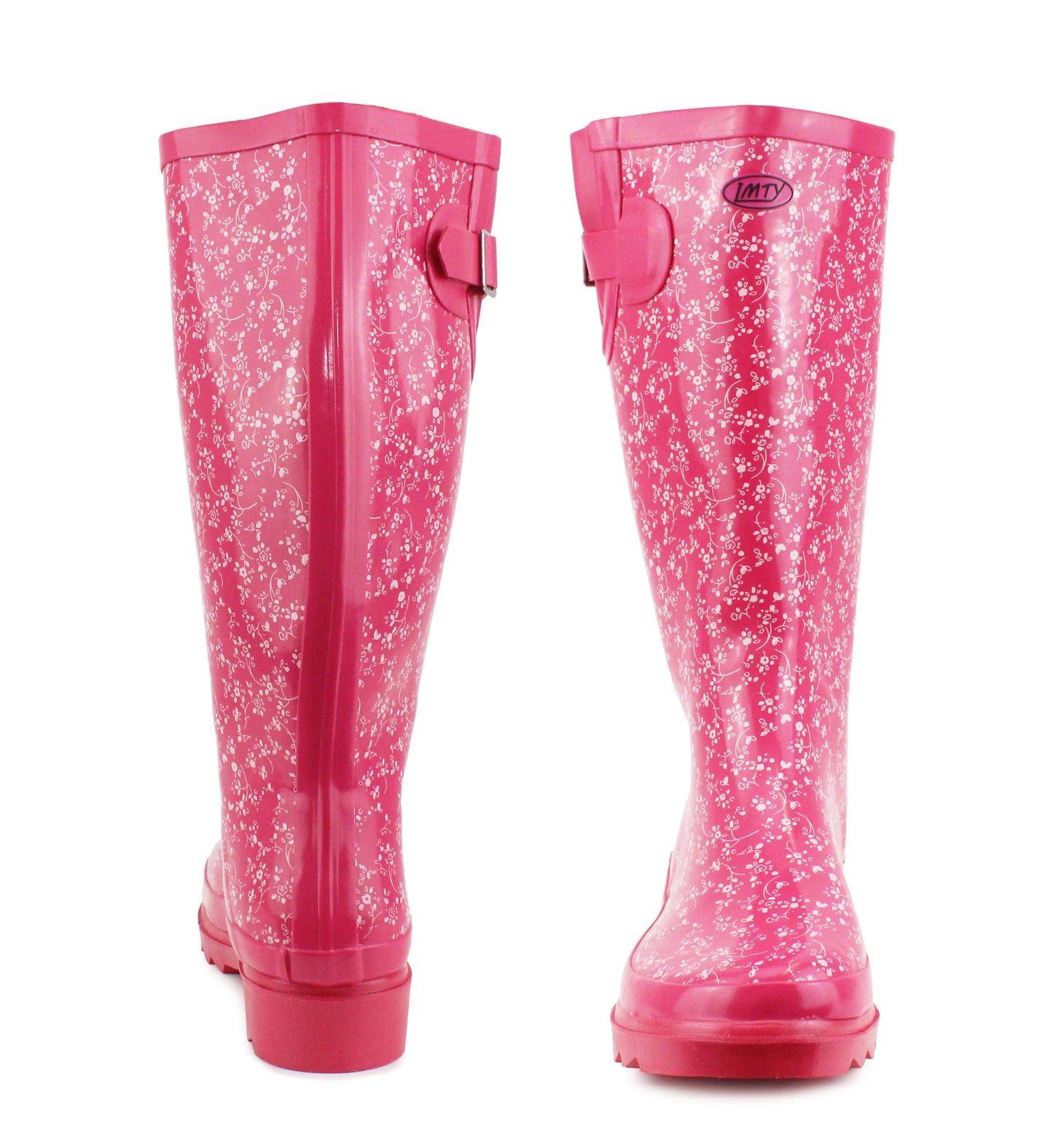 Womens Adjustable Calf Wellies Waterproof Ladies Fashion Festival Dog Walking Rain Mud Wellington Boots Fuchsia Pink