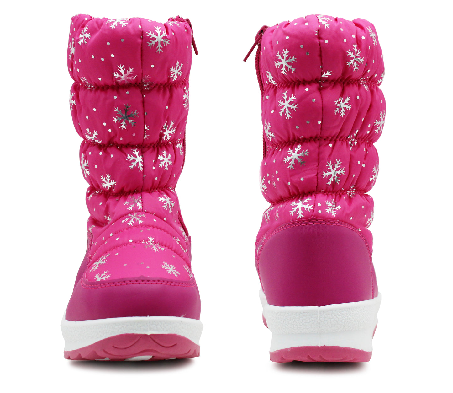 Girls Fuchsia Pink Winter Snow Boots Kids Thermal Quilted Faux Fur Lined Zip Up Mid Calf Ankle Booties