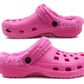 Womens Warm Fur Lined Thermal Hot Pink Garden Clogs Lightweight EVA Slip On Slippers Kitchen Nurse Indoor House Shoes Sandals