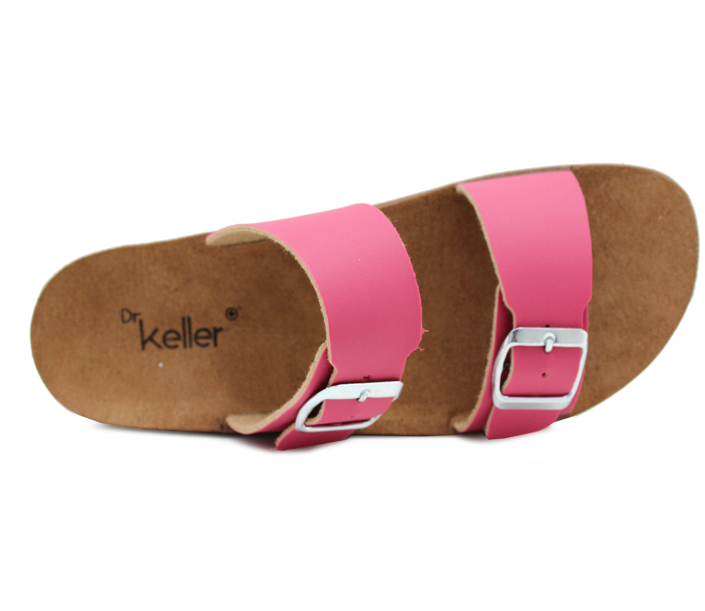 Womens Twin Buckle Strap Sandals in Fuchsia Pink Adjustable Slip On Mule Flat Summer Casual Ladies Fashion Slides