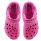 Womens Warm Fur Lined Thermal Hot Pink Garden Clogs Lightweight EVA Slip On Slippers Kitchen Nurse Indoor House Shoes Sandals