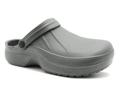 Mens Lightweight EVA Clogs Grey Slip On Adjustable Strap Garden Summer Beach Hospital Nurse Kitchen Water Shoes Sandals