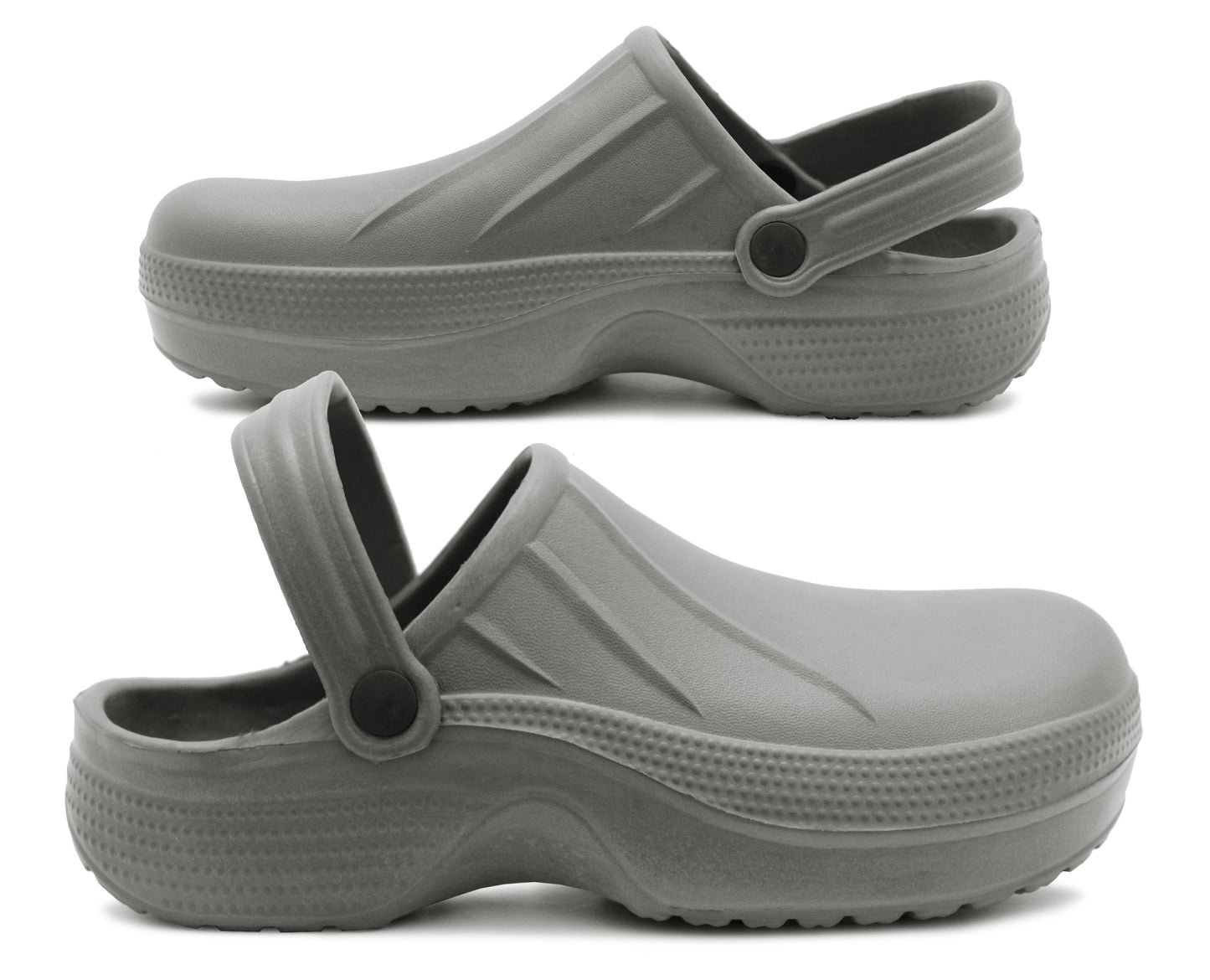 Mens Lightweight EVA Clogs Grey Slip On Adjustable Strap Garden Summer Beach Hospital Nurse Kitchen Water Shoes Sandals