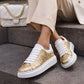 Womens Platform Trainers Ladies Lace Up Chunky Sole Casual Low Top Fashion Sneakers Gold Glitter