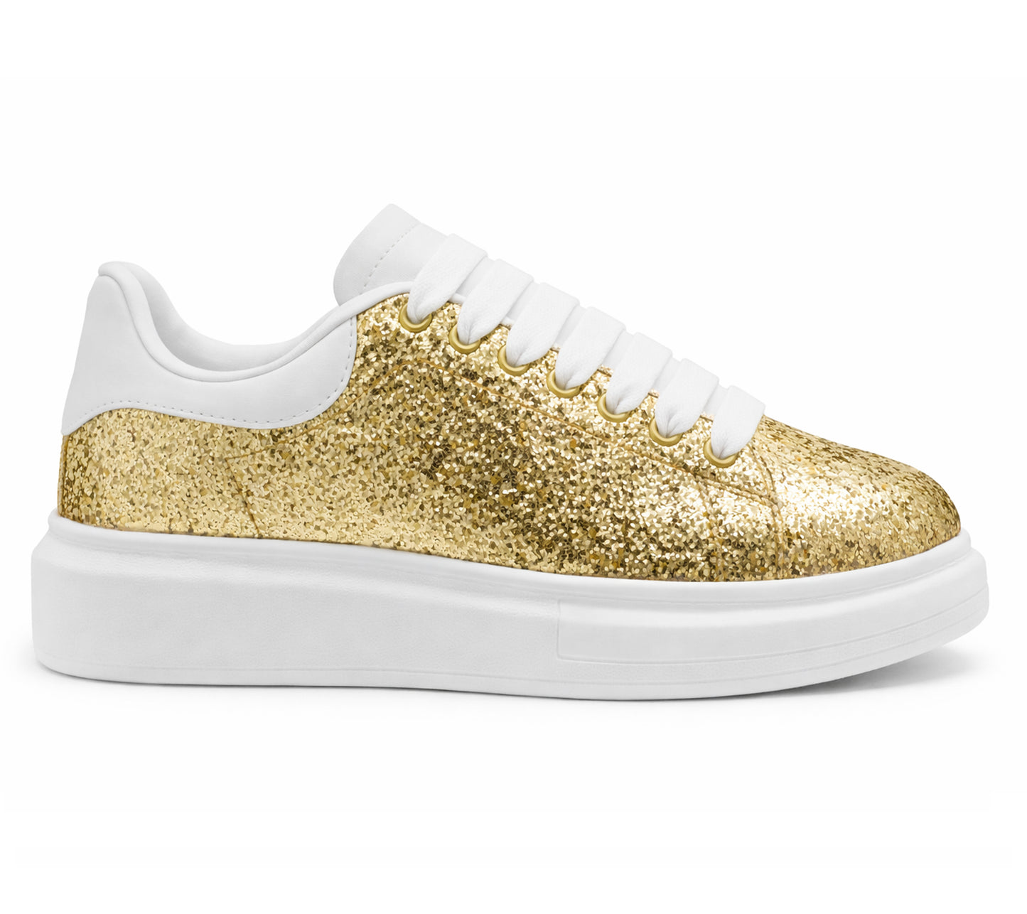 Womens Platform Trainers Ladies Lace Up Chunky Sole Casual Low Top Fashion Sneakers Gold Glitter