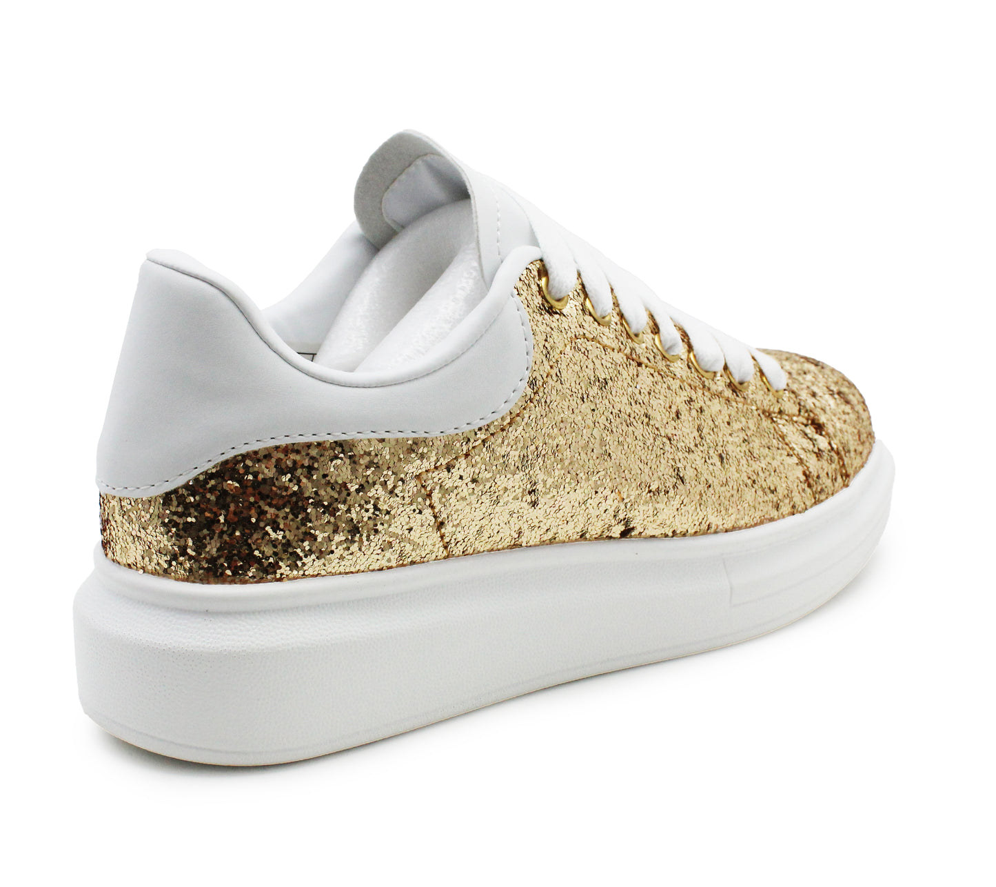 Womens Platform Trainers Ladies Lace Up Chunky Sole Casual Low Top Fashion Sneakers Gold Glitter