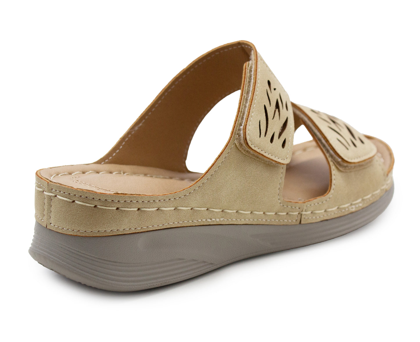 Womens Backless Sandals Touch Fasten Low Wedge Heel Open Toe Metallic Summer Ladies Fashion Sandal Beach Slides Shoes Gold