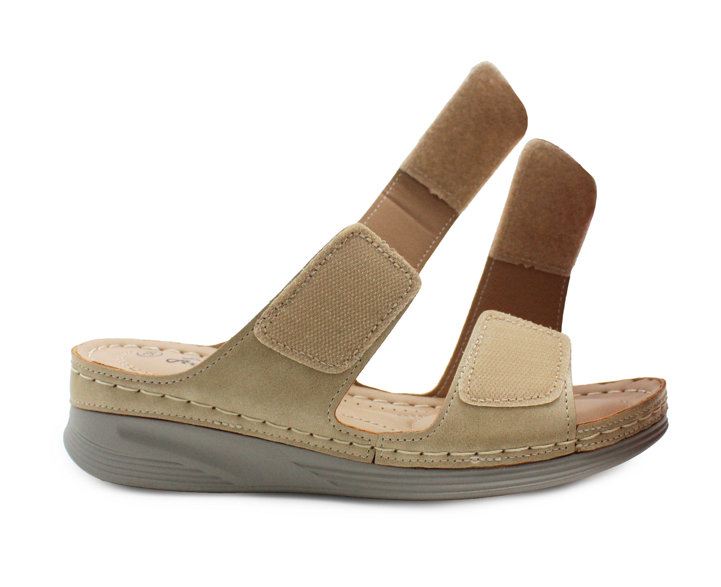 Womens Backless Sandals Touch Fasten Low Wedge Heel Open Toe Metallic Summer Ladies Fashion Sandal Beach Slides Shoes Gold