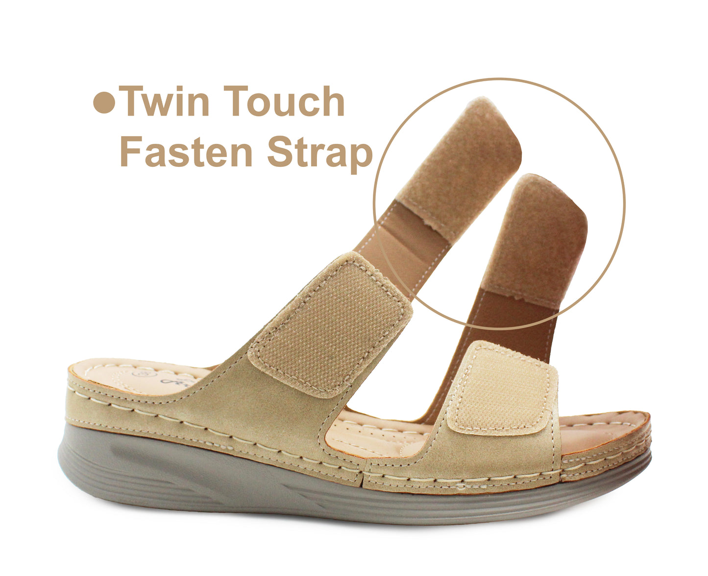 Womens Backless Sandals Touch Fasten Low Wedge Heel Open Toe Metallic Summer Ladies Fashion Sandal Beach Slides Shoes Gold