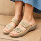 Womens Backless Sandals Touch Fasten Low Wedge Heel Open Toe Metallic Summer Ladies Fashion Sandal Beach Slides Shoes Gold