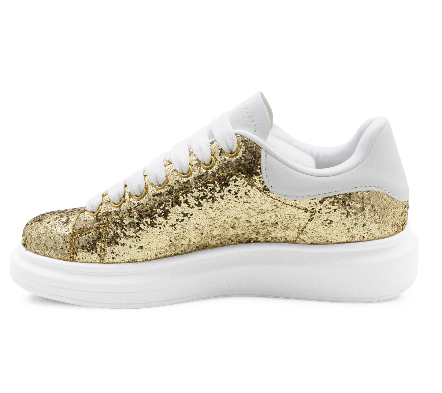 Womens Platform Trainers Ladies Lace Up Chunky Sole Casual Low Top Fashion Sneakers Gold Glitter