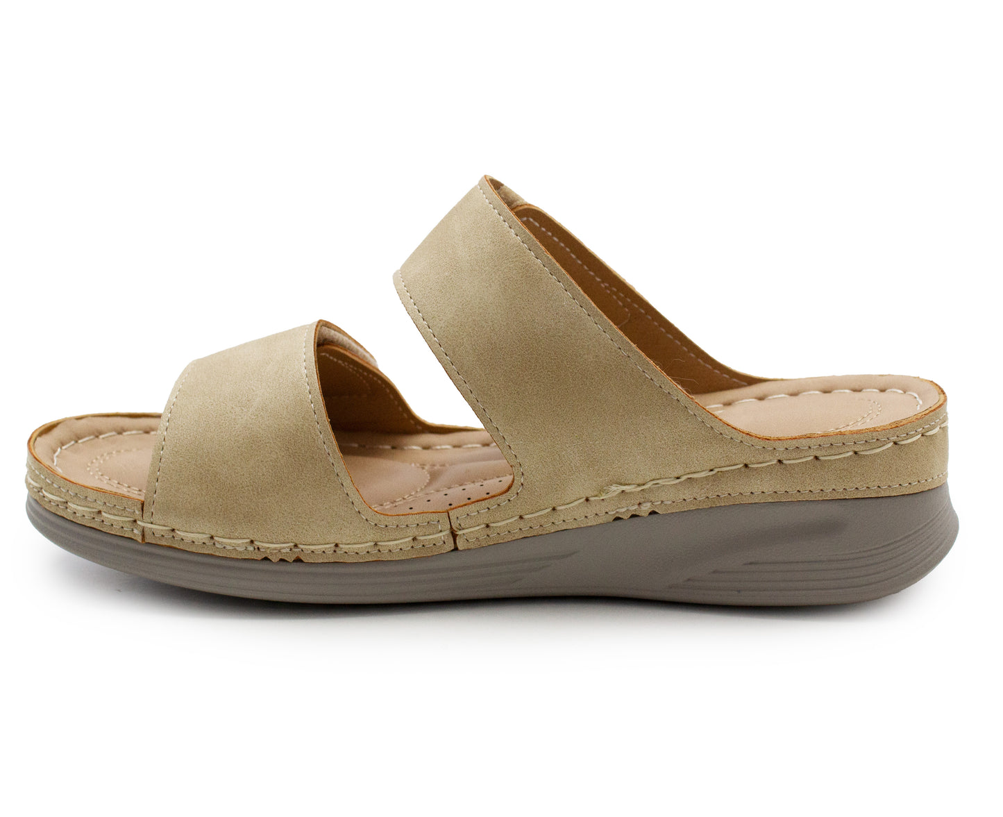 Womens Backless Sandals Touch Fasten Low Wedge Heel Open Toe Metallic Summer Ladies Fashion Sandal Beach Slides Shoes Gold