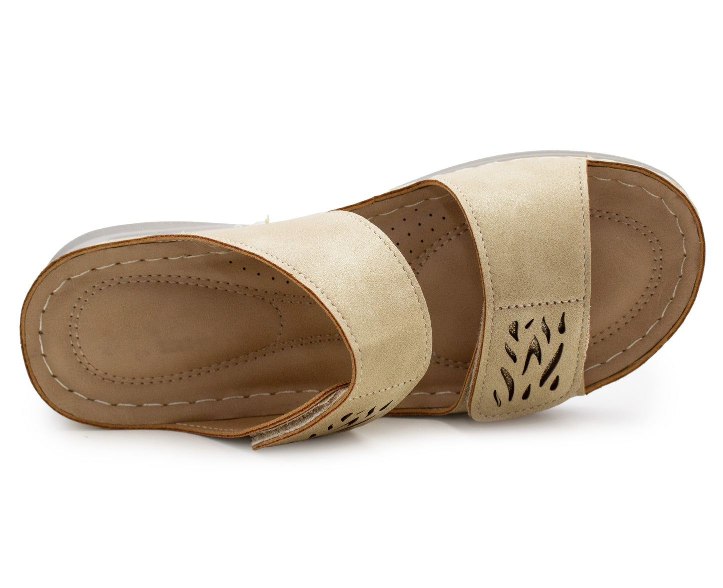 Womens Backless Sandals Touch Fasten Low Wedge Heel Open Toe Metallic Summer Ladies Fashion Sandal Beach Slides Shoes Gold