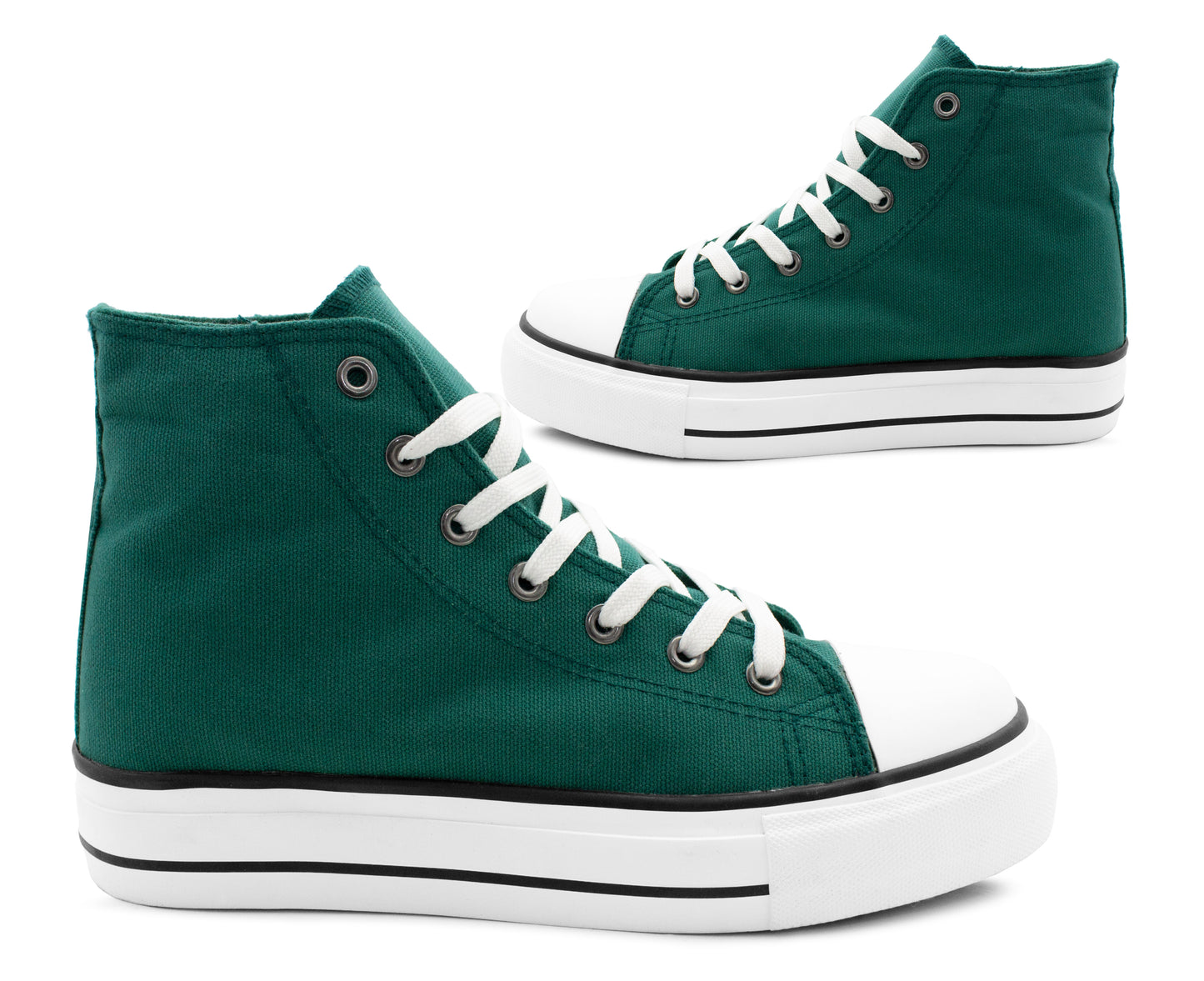 Womens High Top Canvas Trainers Green Lace Up Platform Baseball Sneakers Ladies Chunky Sole Flat Fashion Hi-Top Pumps