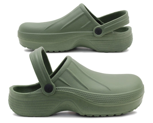 Womens Lightweight Clogs EVA Slip On Garden Adjustable Strap Summer Beach Hospital Nurse Kitchen Chef Water Shoes Sandals in Green