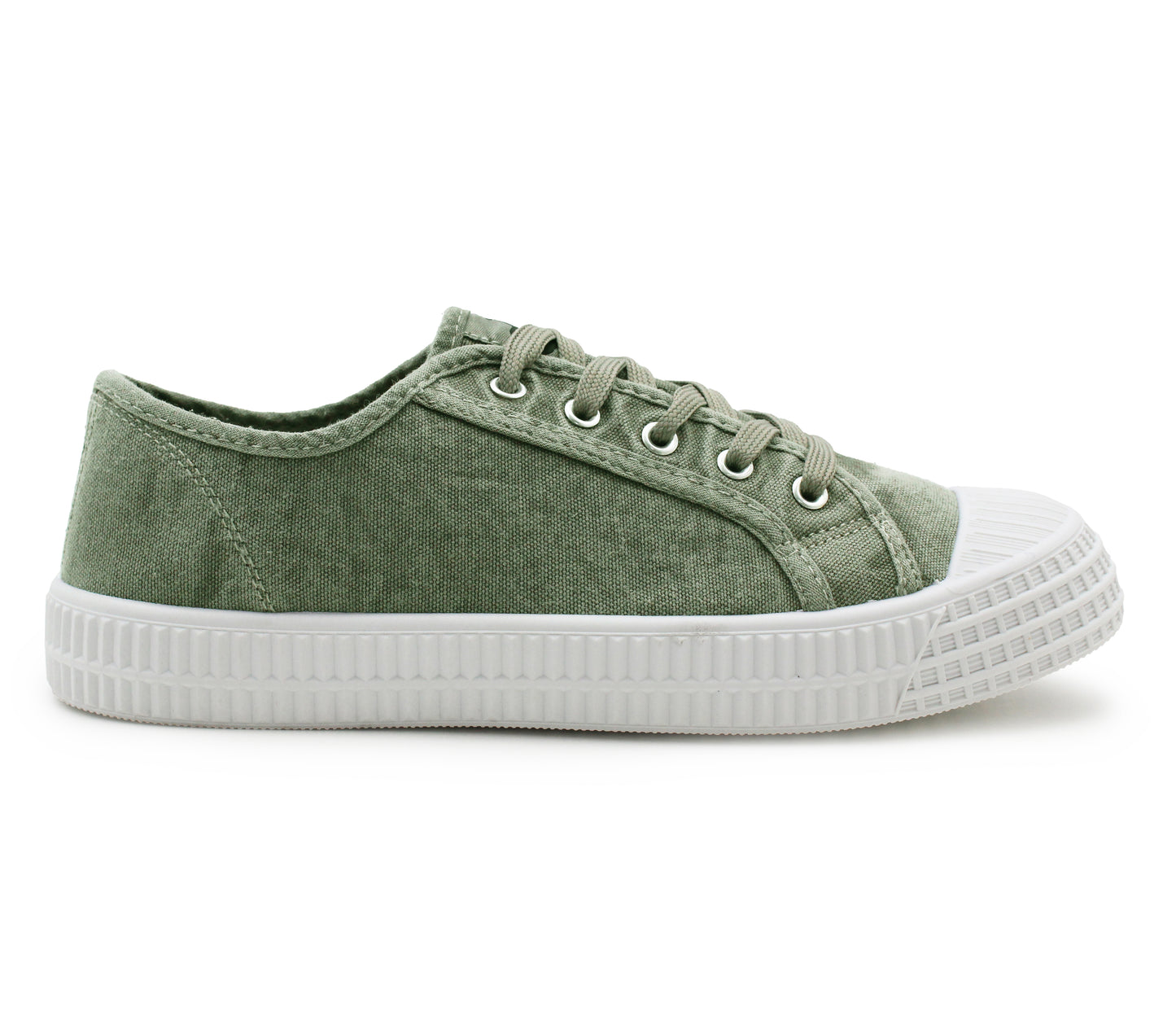 Womens Canvas Green Lace Up Trainers Flat Sole Baseball Sneakers Ladies Flat Low Top Fashion Trainer Pumps