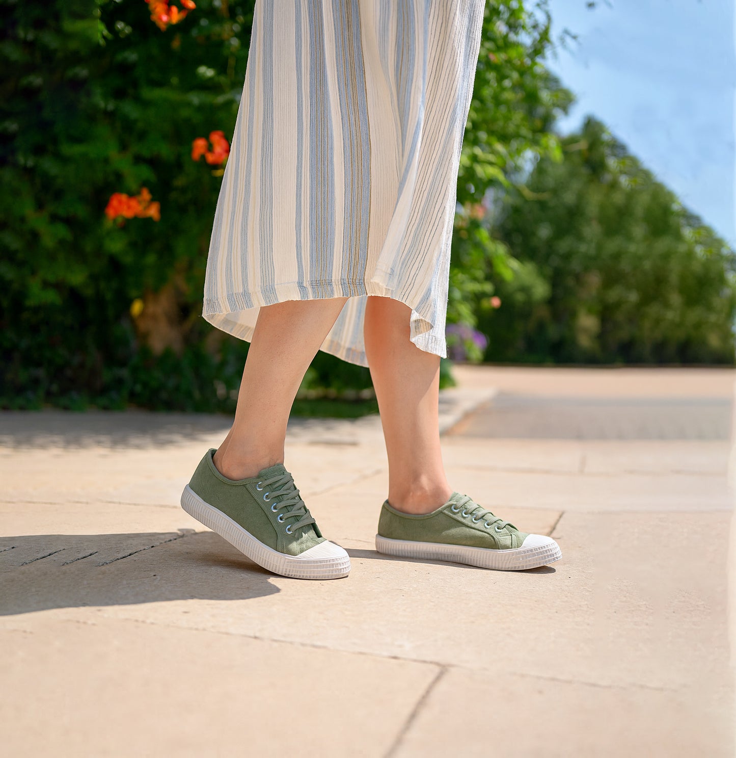 Womens Canvas Green Lace Up Trainers Flat Sole Baseball Sneakers Ladies Flat Low Top Fashion Trainer Pumps