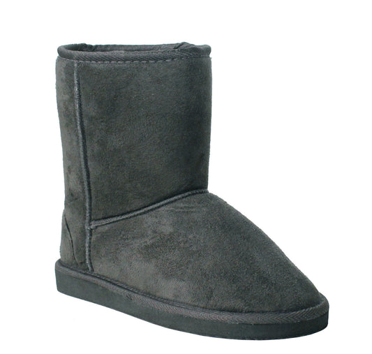 Girls Youth Kids Faux Suede Warm Fur Lined Slip On Mid Calf Snow Winter Grey Boots