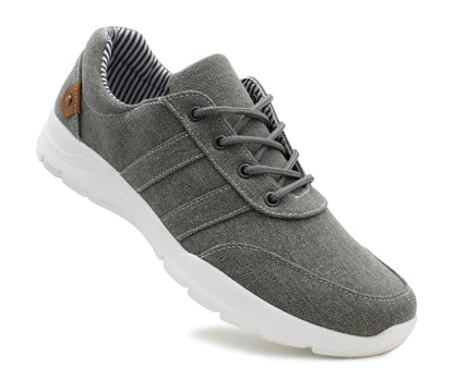 Mens Canvas Denim Lace Up Trainers Grey Smart Casual Flat Low Top Sneaker Pumps