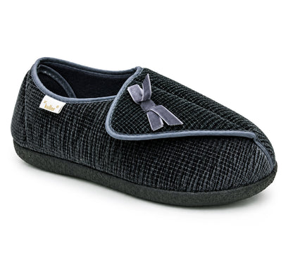 Womens EE Wide Fit Slippers Memory Foam Wide Opening Adjustable Ladies Touch Fasten House Shoes