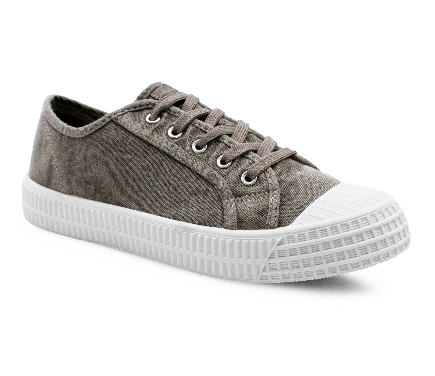 Womens Canvas Grey Lace Up Trainers Flat Sole Baseball Sneakers Ladies Flat Low Top Fashion Trainer Pumps