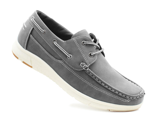 Mens Lace Up Grey Boat Shoes Casual Flat Deck Smart Trainers Shoes