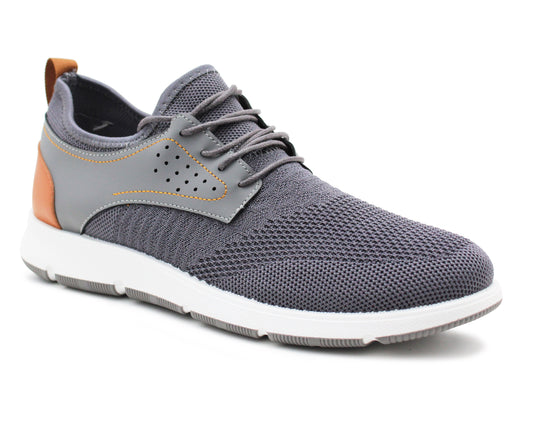 Mens Grey Breathable Slip On Trainers Lace Up Casual Flat Sports Fashion