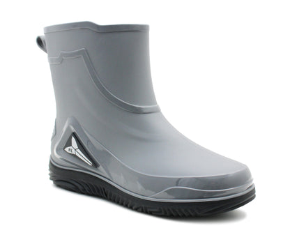 Mens Short Ankle Boot Grey Wellies Waterproof Mid Calf Slip On Rain Boot Snow Farm Gardening Outdoor Festival Wellington Boots