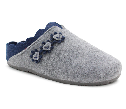 Womens Grey Felt Backless Slippers Ladies Slip On Mules Casual Indoor House Shoes