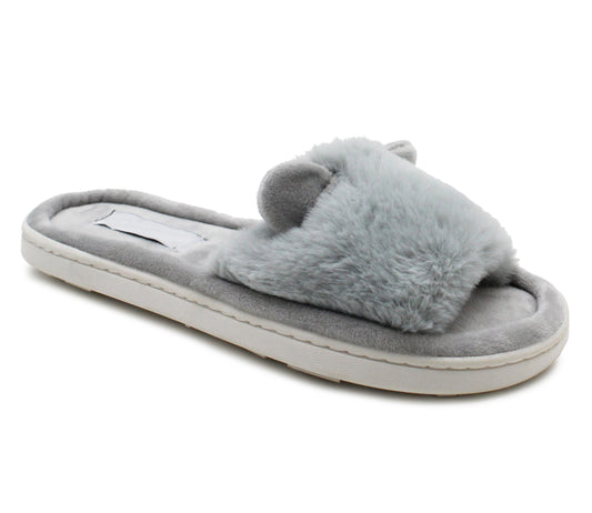 Womens Faux Fur Slippers Casual Flat Slip On Backless House Shoe Mules Sliders