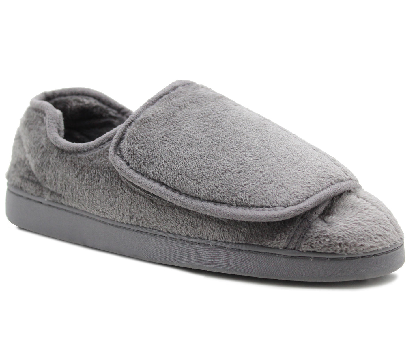 Dr Keller Mens Grey Diabetic Touch Fasten Wide Opening Slippers Lightweight Slip On Soft House Shoes