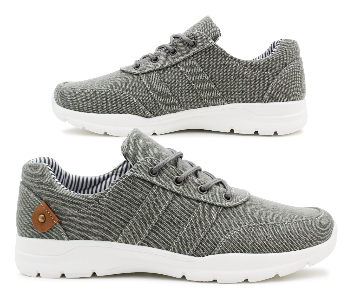 Mens Canvas Denim Lace Up Trainers Grey Smart Casual Flat Low Top Sneaker Pumps