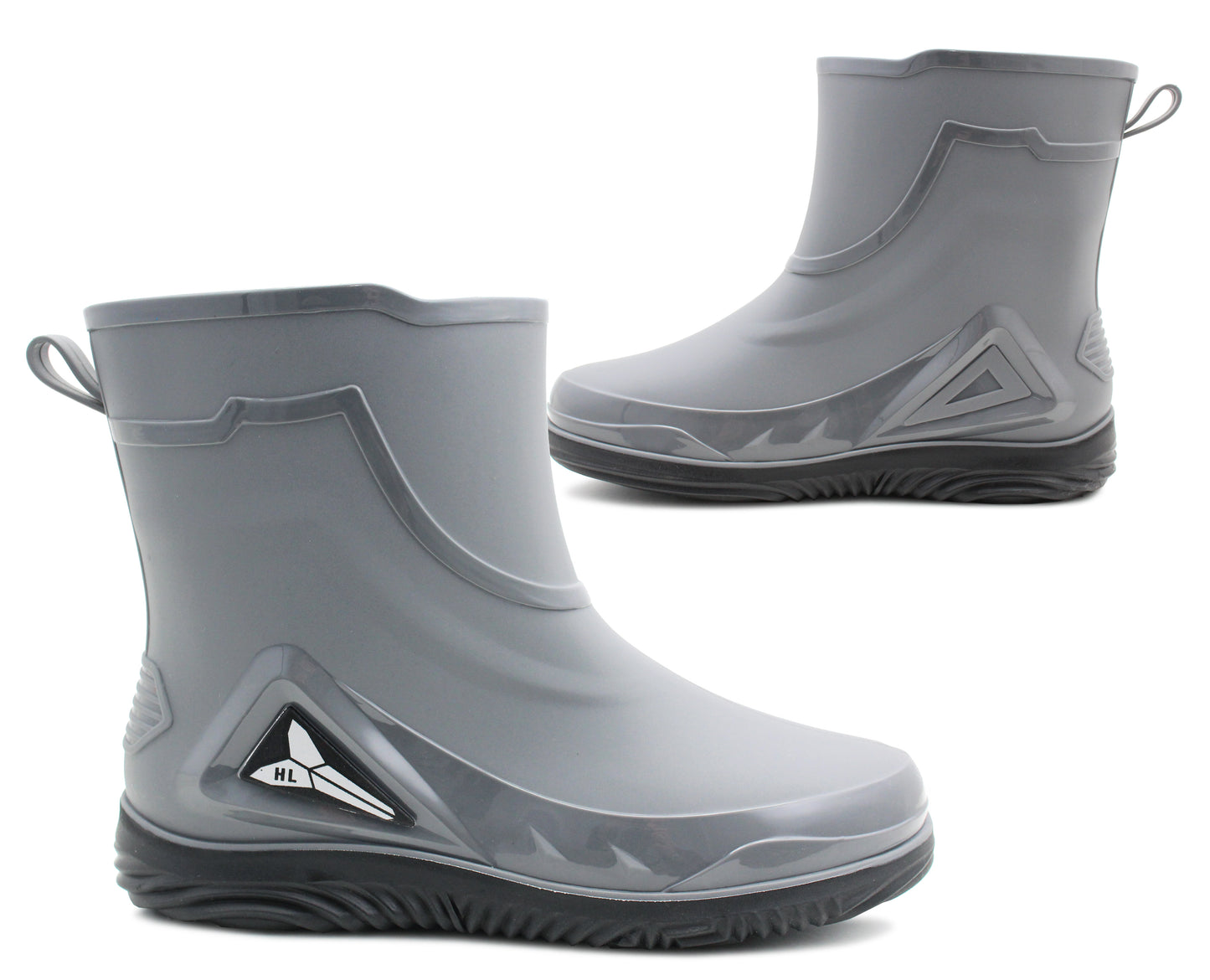 Mens Short Ankle Boot Grey Wellies Waterproof Mid Calf Slip On Rain Boot Snow Farm Gardening Outdoor Festival Wellington Boots